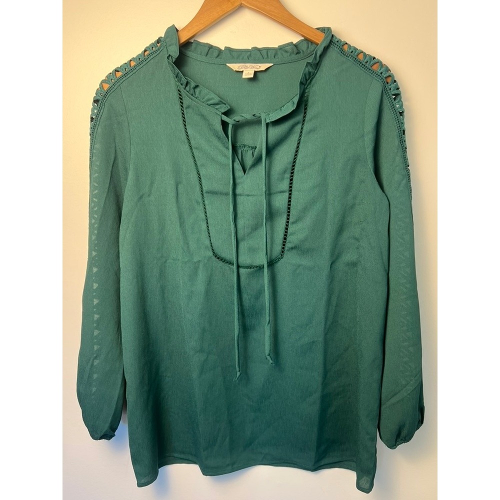 The Pioneer Woman Blouse Sm Green Lace Trim Ruffle Coquette Boho Summer Cottage